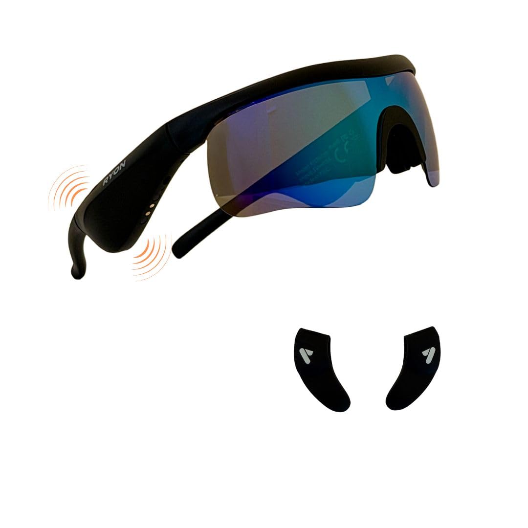 RYON Occhiali da sole Sportivi con BREVETTO EUROPEO Audio Smart Tecnologia VibeFlow™, Bluetooth 5.3, lenti polarizzate UV400, bassi potenziati, struttura impermeabile IPX5
