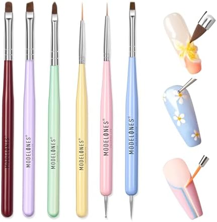 Modelones Nail Art Brushes Set, Nail Brush kit Gel Polish, Extension Gel, Liner, Clean up, Carving, Apex Building, Dotting Pens Professional Tools for Drawing Painting 3D Design Salon & DIY Use