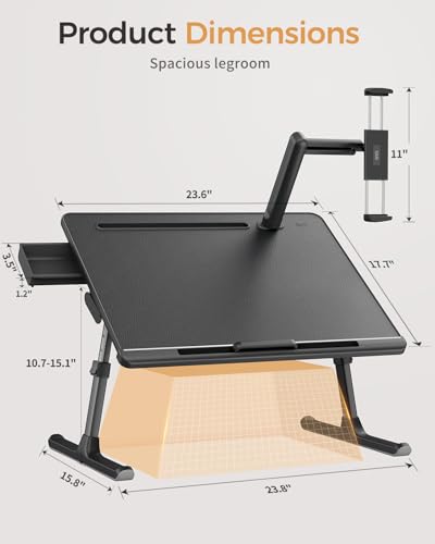 SAIJI Dual Screen Laptop Bed Desk | Foldable Adjustable Lap Desks for Adults, X-Large Couch Bed Tray Table with Portable Monitor Stand and Drawer