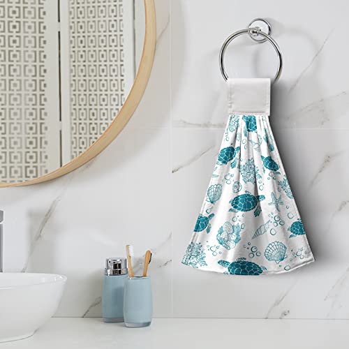 Lealeg Summer Turtle Hanging Towels, Ocean Animal Tie Towels, Sea Turtle Hanging Hand Towels Absorbent Portable Polyester Dish Towel Tortoise Tea Towels Set For Kitchen Bathroom Toilet Home 17X12 In #TOP3