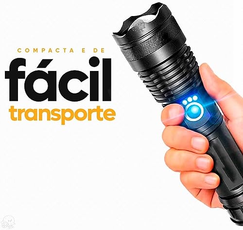 Lanterna Tática T9 Militar Super Potente Led Recarregável USB com Zoom Longo Alcance para Trilhas Si