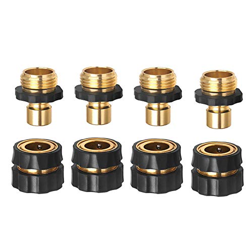 Gasea 4 Set Garden Hose Quick Connector, 3/4-Inch Water Hose Fitting Quick Connect Release Adapter (4 Male Connects + 4 Female Connects