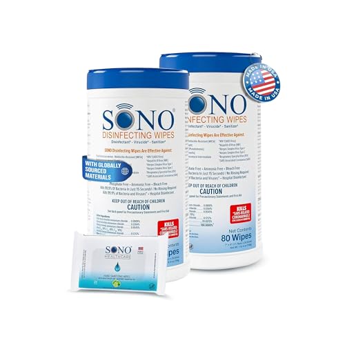SONO Disinfecting Wipes - 160 Count (Pack of 2) + Sanitizer Alcohol-Free No Bleach Medical-Grade Multi-Surface Cleaning for Home School Office