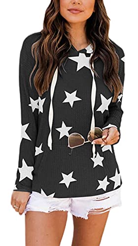 Gogmael Graphic Cute Hoodies for Women Tops Long Sleeve Drawstring Pullover Sweatshirts with Pocket Black