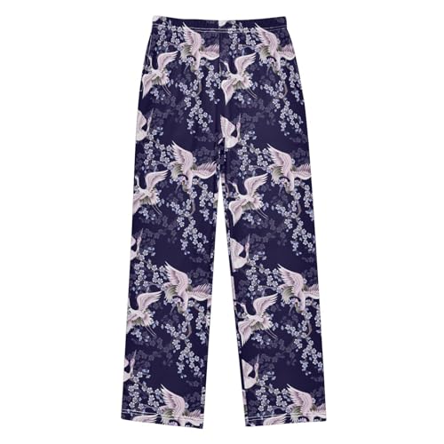 Crane Bird Sping Flowers Boys Long Pants Soft Trousers Elastic Waist Kids Lounge Bottoms with Pockets S-XL