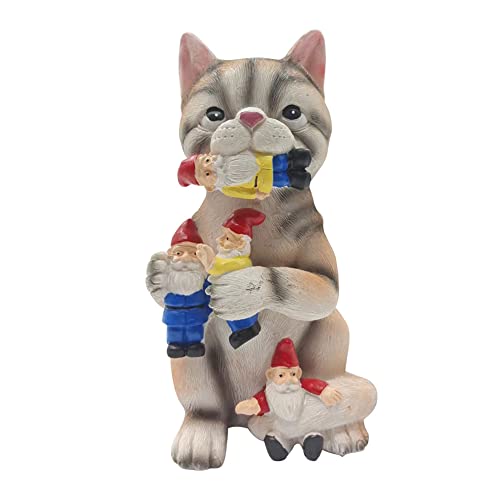 LYEAA Figurine Cat Eating Gnome Statue, Garn Dinur Eating Gnom Statu, Creative Animal Garn Rin Crafts Ornaments Dwarf Kitten Outdoor Garn Lawn sktop corations