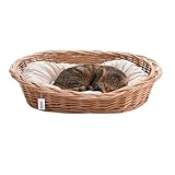 Wiklinowy Świat - Katzenbett Weidenkorb Hundebett, Weidenbett für Haustiere - Natürlich warm, atmungsaktiv und stilvoll - Verschiedene Größen 66x47x15cm - helles cremefarbenes Kissen