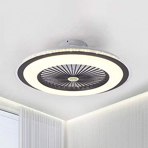 LITFAD Dimmable LED Acrylic Ceiling Fan Lighting Kids Bedroom Light Round 5 Blades Semi Flush Mounted Lamp Modern Ceiling Lamp with Intelligent Remote Control for Restaurant Living Room - Dark Coffee