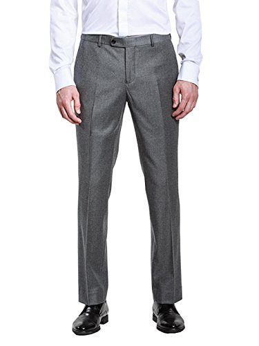 HBDesign Mens Formal Slim Fit Flat Straight Silver Iron Free Throusers