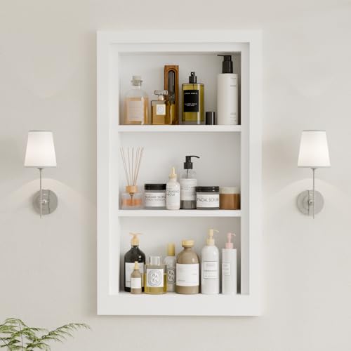 Solid Wood 14 X 24 Recessed Medicine Cabinet 3-Tier Medicine Cabinet Organizer Wall Niche Bathroom Wall Cabinet Recessed Bathroom Cabinet recessed Wall Cabinet Bathroom Cabinet With Storage White