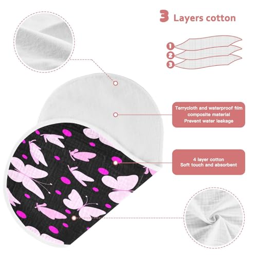 Kigai Pink Butterfly Burp Cloths for Baby 4-Layer Cotton Muslin Burping Cloths 22x11 inch Super Soft & Absorbent Spit Up Burp Rags for Newborn Boys Girls 1 Pack3