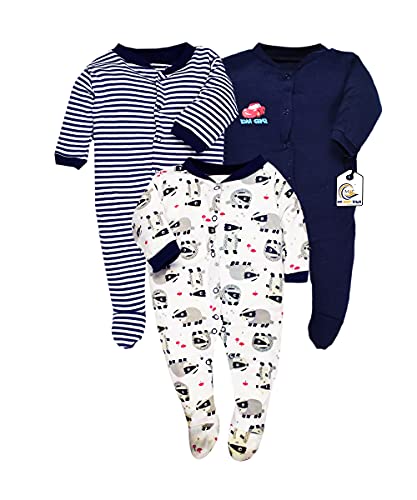 Image of Baby Multi-Color Long Sleeve Cotton Sleep Suit Romper for Boys and Girls Set of 3