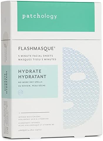 Patchology "Hydrate FlashMasque Facial Sheet Mask w/Hyaluronic Acid - Men & Women Face Masks Skincare Sheet for Moisturizing and Hydrating Skin in 5 Minutes - Best Face Sheets Moisturizer (4 Count)