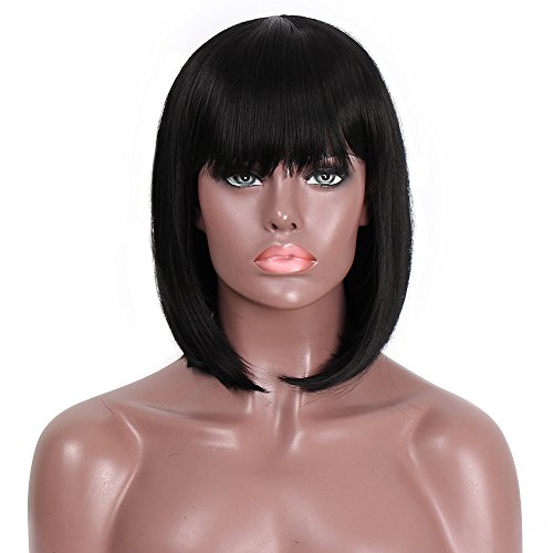 ForQueens Bob Wigs Black Wig with Bangs Cosplay Wigs Straight Synthetic Fiber