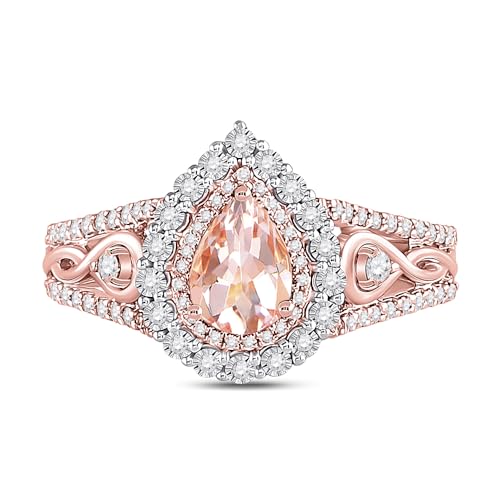 Jewels By Lux 14kt Rose Gold 3/8 Cttw Diamond and 1/2 Cttw Morganite Wedding Engagement Anniversary Ring, Women Size: 5-9