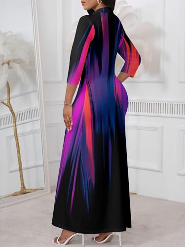 Image of PinkPatty Women's Casual 3 /4 Sleeve Polo V Neck Bodycon Maxi Dress | Semi formal, modest style, long fitted, versatile for church, work, business, office and daily wear