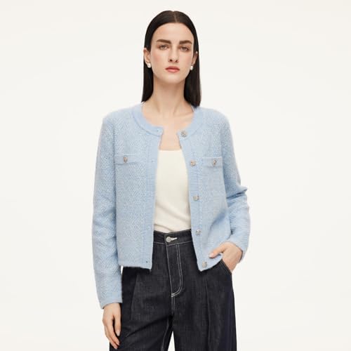 Image of GOELIA Women Wool Blend Lightweight Cardigan Sweaters 2026 Spring Business Casual Solid Long Sleeve Knitted Cardigan Top