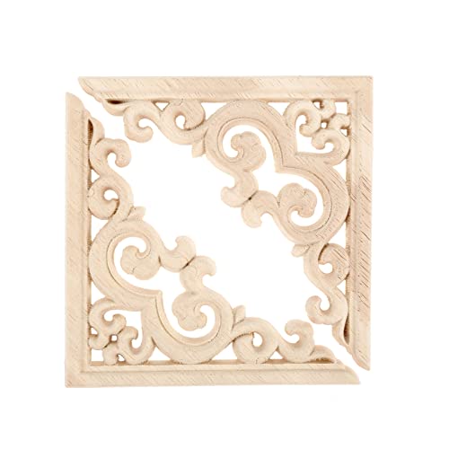 Muxsam 4-Pack Wood Carved Applique Corner Onlay, 11X11Cm/4.33"X4.33", Unpainted Furniture Decals For Cabinet Cupboard Corner Door Bed Home Decoration(Style-A) #TOP2