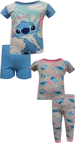 AME Sleepwear Girls Lilo and Stitch So Sweet Toddler 4 Pc Cotton Pajama Set (4T) Blue