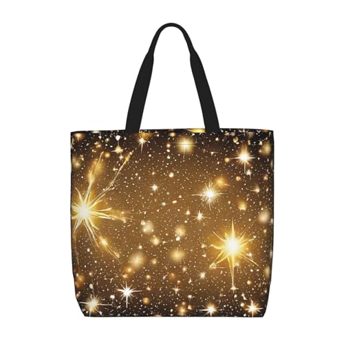 (Gold Bling) Large Reusable Tote Bag For Women Foldable Washable Shoulder Bag For Shopping Beach Travel Gym Work Stylish Gift Bag