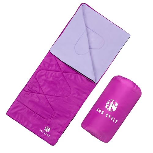 AMH STYLE Saco de Dormir – Calido para 3 Estaciones, Saco de dormir para niños, ideal para Camping, Campamentos escolares, con bolsa de transporte y bolsa de envase al vacío para llevarlo cómodamente.