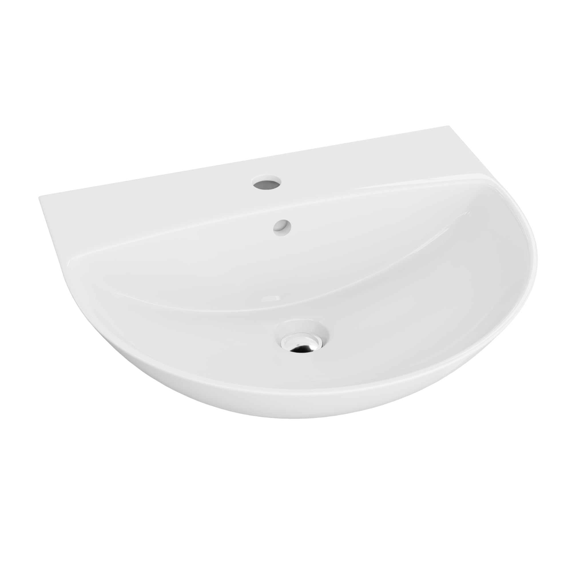 LAVITA Lavabo sospeso Corel, lavabo sospeso, lavabo rotondo, lavabo con troppopieno e foro per rubinetto, ceramica di alta qualità, bagno, 56 x 47 x 19 cm, bianco lucido