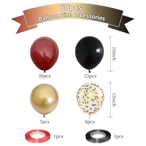 Red Black and Gold Balloons, 60Pcs 12 Inch Red Black Party Balloon with Confetti Balloons for Birthday Gender Reveal Wedding New Year Christmas Party Decoration - Image 4
