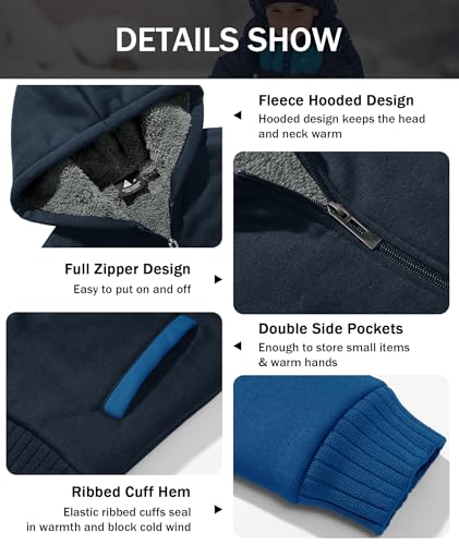 Image of ZITY Boys Zip Up Hoodie Fleece Jacket Kids Sherpa Lined Sweatshirts Outerwear Unisex Warm Winter Coat 6-15 Years Old