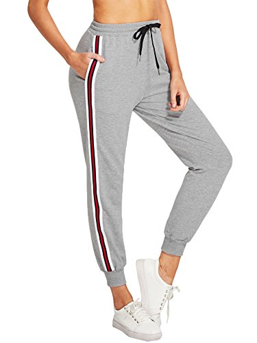 DIDK Mujer Pantalones de chándal con Cintura elástica y Bolsillos, Pantalones Deportivos Largos de Rayas