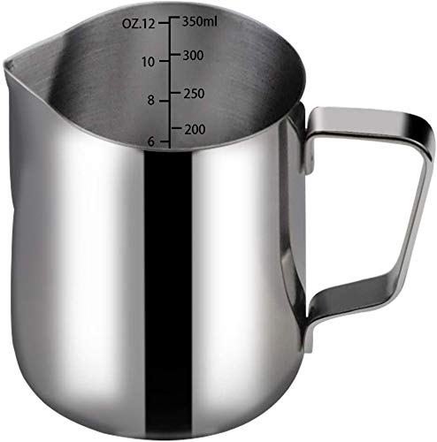 Milk Frothing Pitcher, Steaming Pitchers Stainless Steel With Tick Mark Inside, Espresso Steaming Pitchers, Coffee Milk Frothing Cup for Espresso Machines,Cappuccino,Latte Art (350ml/12oz)