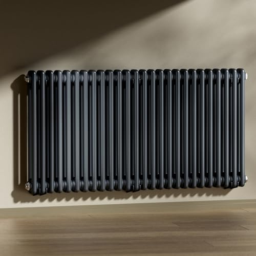 Heilmetz Anthracite Radiators 600x1190mm, Traditional Column Radiator Horizontal Double Central Heating Radiator Cast Iron Style 2 Column Radiators