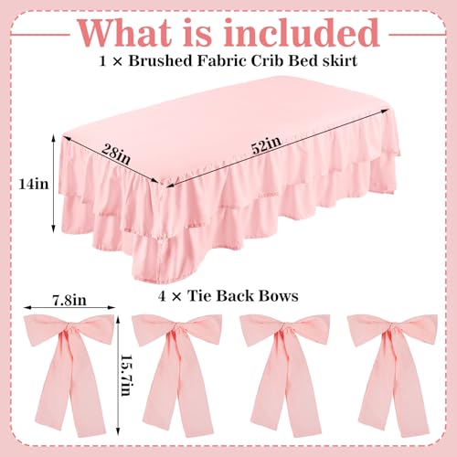 Image of Smoothnovelty Pink Crib Bed Skirts with 4 Large Cot Bow 28 inch x 52 inch, 14 inch Drop