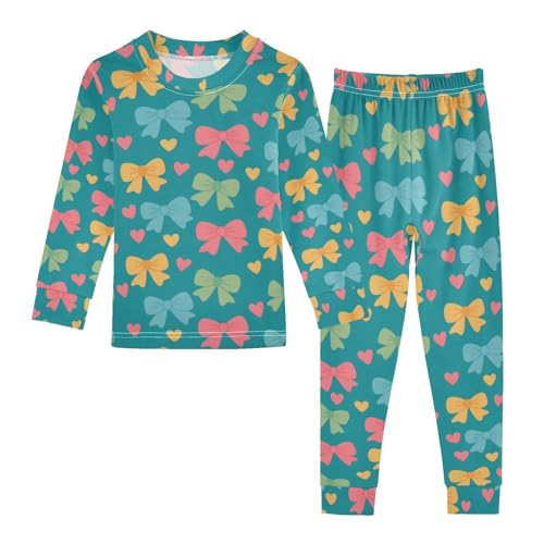 ALAZA Bow Heart Pajamas Long Sleeve Sleepwear 2-Piece Pajama Set