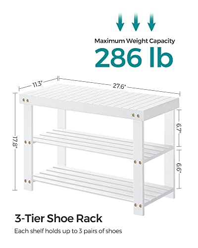 Image of SONGMICS Shoe Rack Bench, 3-Tier Bamboo Shoe Storage Organizer, Entryway Bench, Holds Up to 286 lb, 11.3 x 27.6 x 17.8 Inches, for Entryway Bathroom Bedroom, Cloud White ULBS004W01