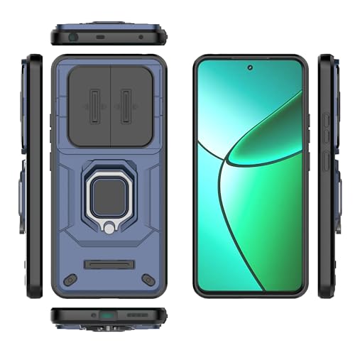 Image of Thermoplastic Polyurethane Camshield Pro Case With Slide Camera Protection And Ring Stand Bumper Back Case Cover For Realme 12 Plus 5G /Narzo 70 /Narzo 70 Pro (Blue)