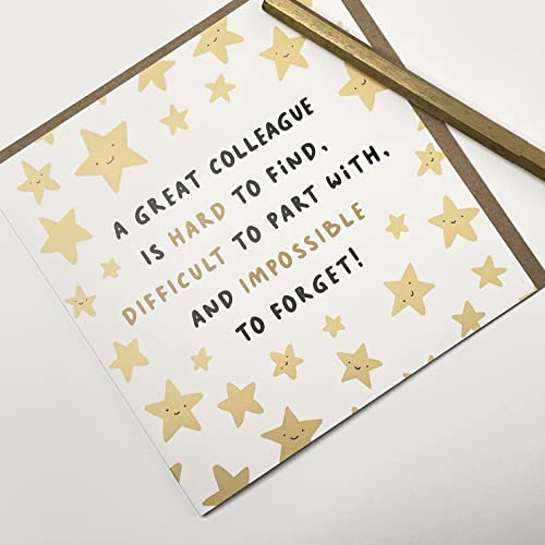 Old English Co. Fun Stars Leaving Card for Colleague - 'Impossible To Forget' Leaving Card for Him or Her from Team - Heartfelt Good Luck Retirement Card for Colleague | Blank Inside with Envelope - Image 2