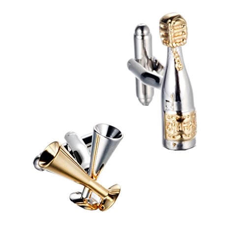 UM Joyería 2 Piezas Rodio Plateado Copa Copa de Vino Botella Hombres francés Camisetas Gemelos Boda Oro Plata Cover