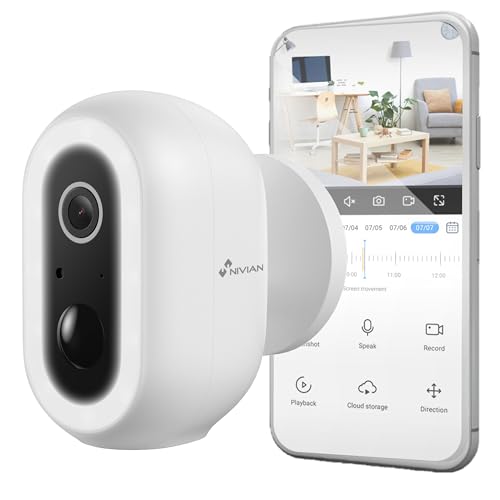 NIVIAN Cámara Vigilancia WiFi Exterior 2K con Batería | Cámara Seguridad PIR con Detección Humana, Visión Nocturna Color, Audio Bidireccional, Sirena y LED, App Smart 04-Bat