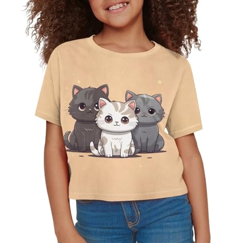 Image of Girls Fashion Crewneck Tee Shirts Casual Short Sleeve Crop Top Summer Outfits 5-14 Year
