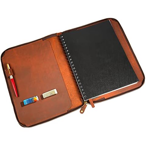 CestAntiQ, Heavy Duty Full Grain Leather Journal Cover (8.5 x 11 in.), Refillable Cahier XXL, Refillable Spiral Notebook (8.5 x 11 in.), Handmade Zippered Leather Journal Cover : Brown Cover
