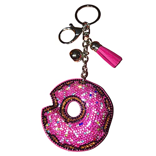 Popfizzy Bling Pink Donut Keychain for Women and Girls, Rhinestone Purse Charms, Donut Gifts, Donut Accessories