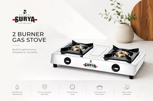 Image of 2 burner stainless steel gas stove, jumbo burner, ISI certified, 2 years warrenty