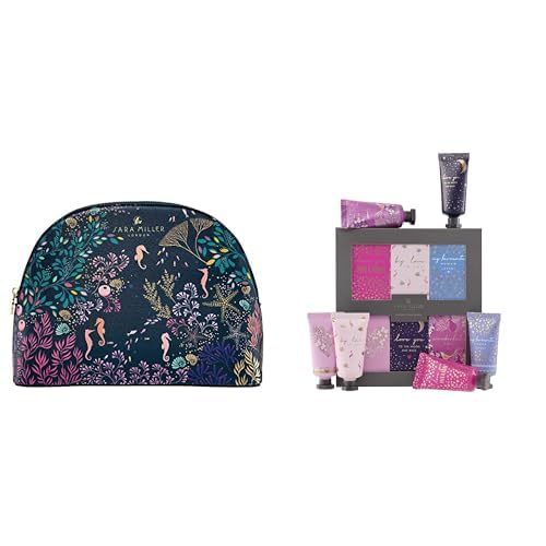 Image of Sara Miller London Large Cosmetic Bag, Beauty Organiser+Sara Miller London Hand Cream Set 6X 30ml, Assorted Fragrances with Mango Butter and Coconut Oil