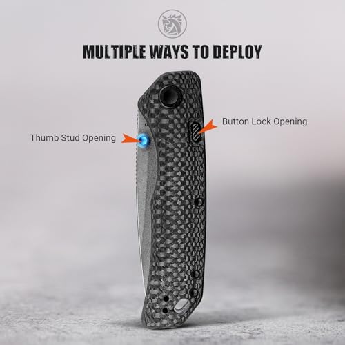 Image of Vosteed Marten EDC Folding Pocket Knife - 3.30 inch 154CM Stonewash Blade - Top Liner Lock, Black Carbon Fiber Handle - Camping, Hiking Knives - A1611