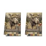 Satisfaction garantie Lot de 2 torchons de cuisine, motif élan automnal, chemise à carreaux rustique, tons terrestres, à séchage rapide, 40,6 x 61 cm