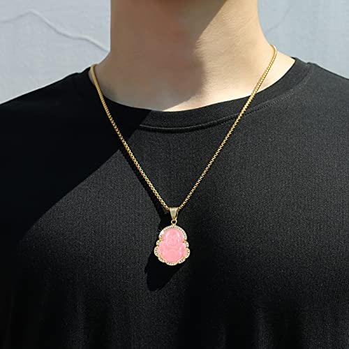 P.BLAKE Laughing Buddha Buddah Necklaces For Women Men, Ice Out Buddha Pendant For Men Women with Stainless Steel Gold Chain 24 inches