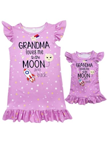 Bow Dream Girl Dress and Matching American Girl Doll Clothes for Girls Pink Grandma Loves me