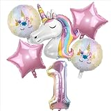 Unicorn Birthday Decorations, 6pcs Unicorn Balloons 1st Birthday Unicorn Birthday Party Decorations Foil Balloons for 1 Year Old Birthday Party