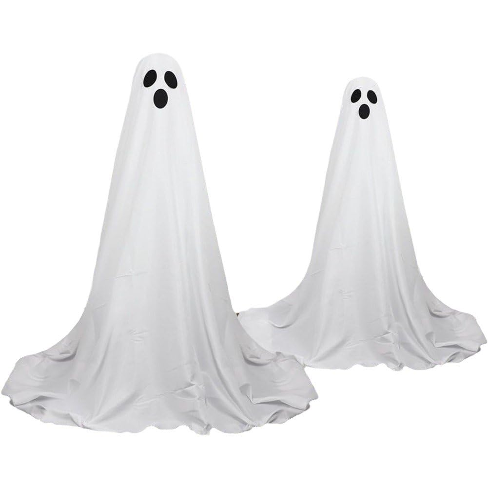 Świecący duch na Halloween, upiorny duch, dekoracja na Halloween ze sznurkami na baterie, dekoracje duchów na podwórko przed ganek, trawnik, 2 szt