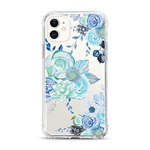 OTM Essentials iPhone 11 Clear Tough Edge Phone Case, Flower Garden Blue
